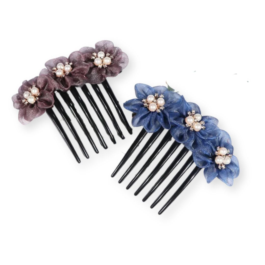 Peigne à cheveux fleurs tissées en fil de soie Bleu ciel - Chic & Coquette