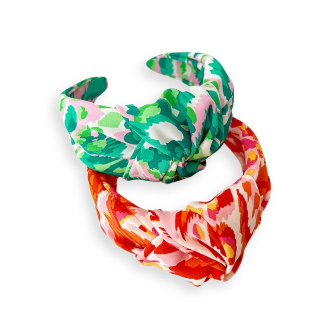 2 serre-têtes noeud tie & dye en satin vert et orange - Chic & Coquette