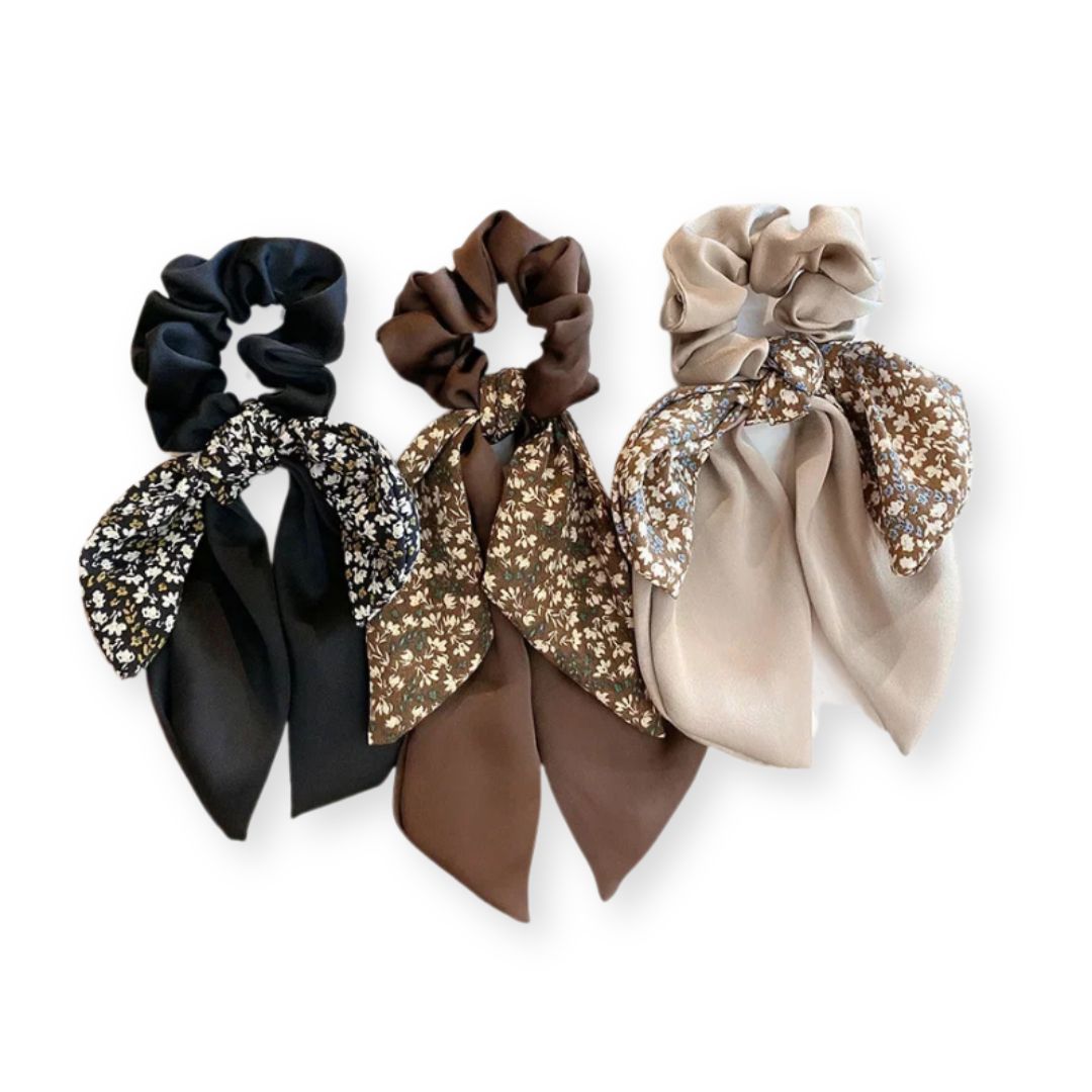 3 chouchous noeud papillon imprimés de différentes couleurs