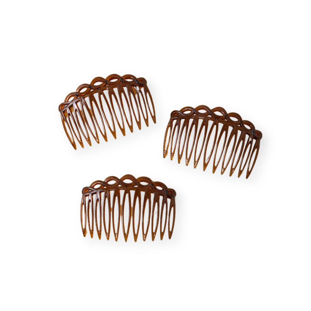 Lot de 3 Peignes cheveux torsadés et courbés – 11 dents, 8cm Marron foncé - Chic & Coquette