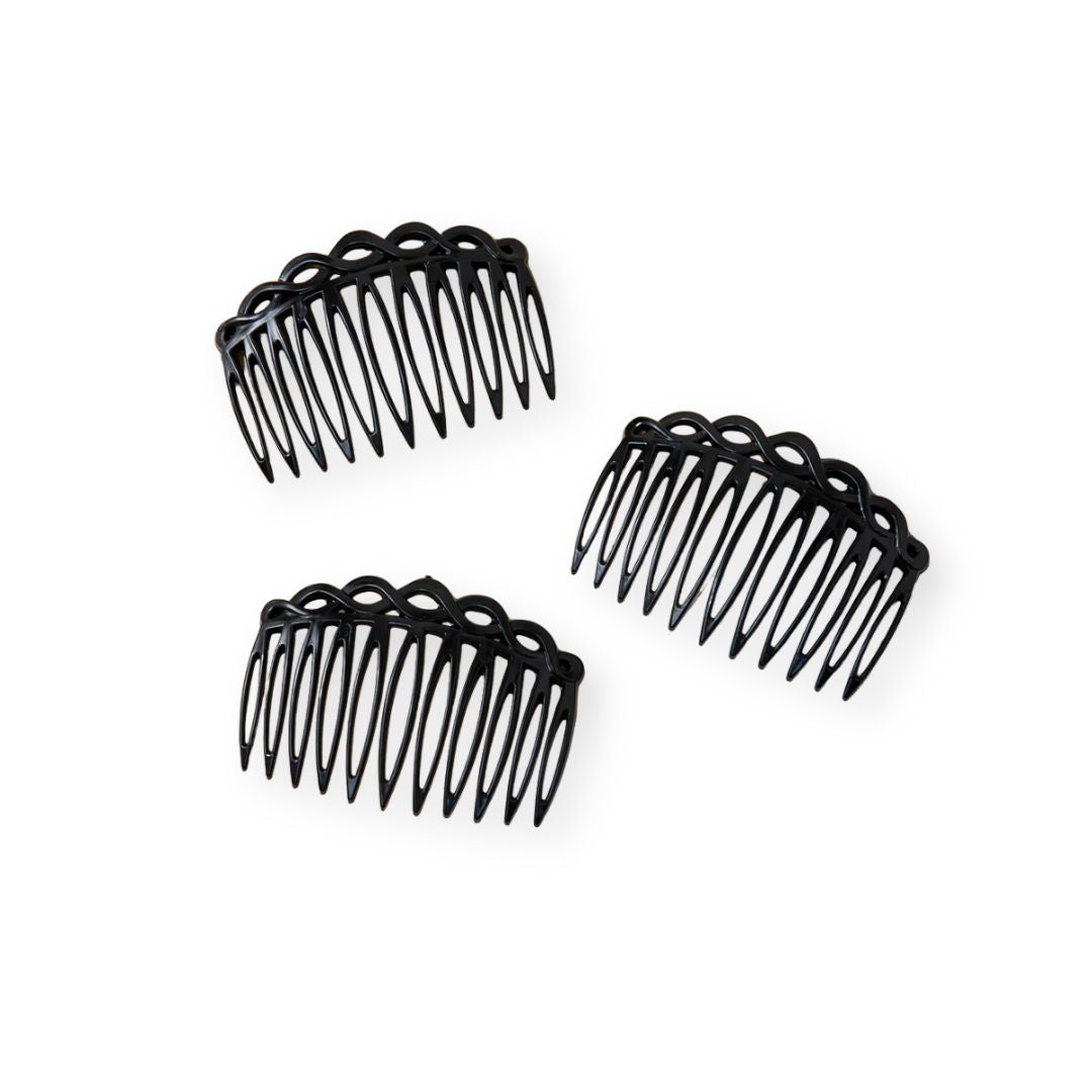 Lot de 3 Peignes cheveux torsadés et courbés – 11 dents, 8cm Noir - Chic & Coquette