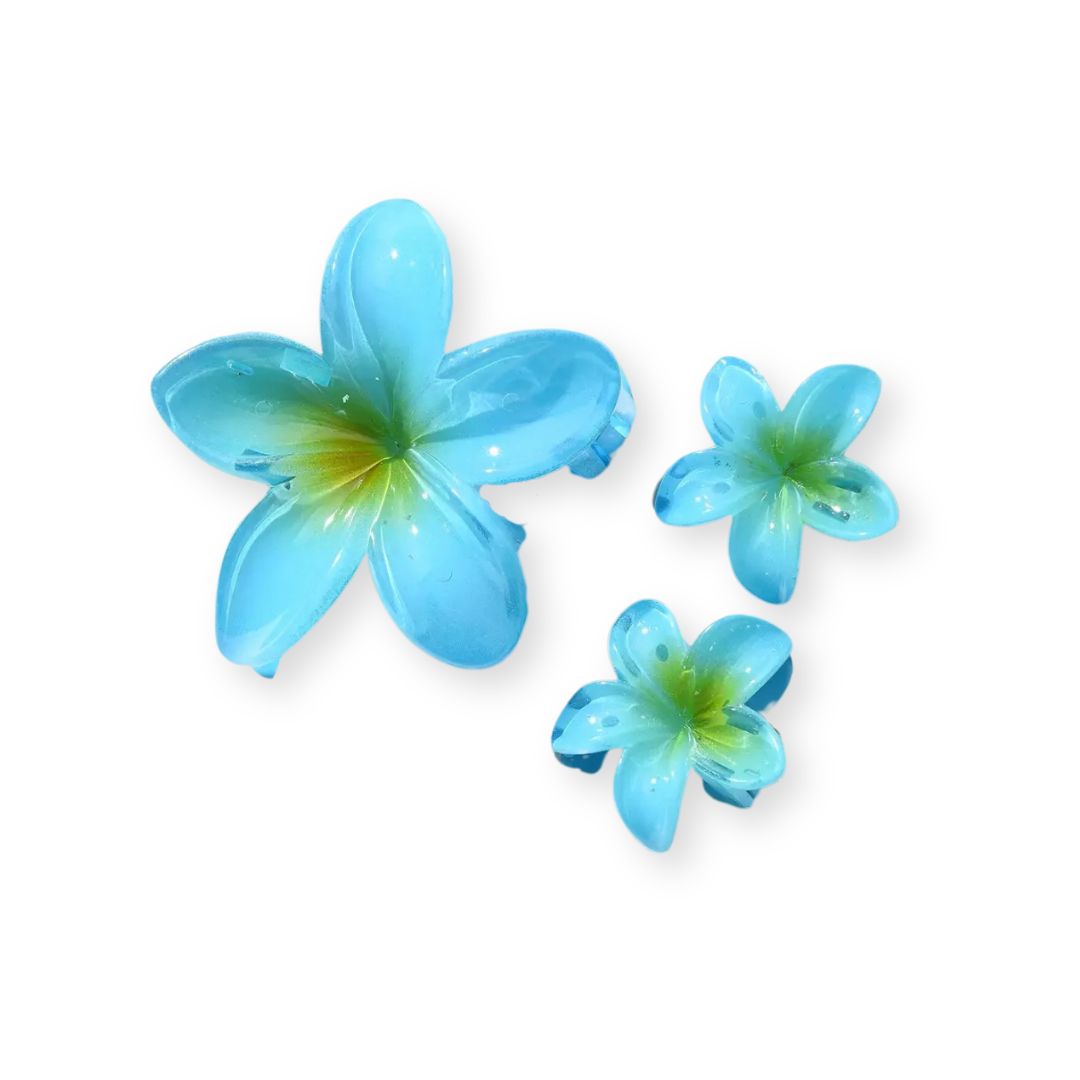 Pinces à cheveux fleurs d’été – Lot de 3 pinces hawaïennes tendance Bleu - Chic & Coquette