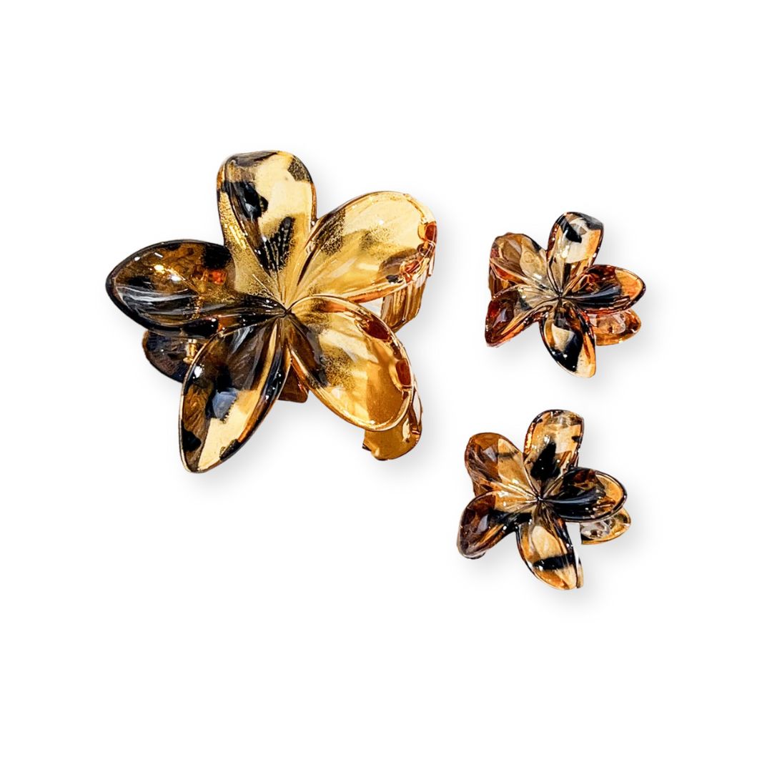 Lot de 3 pinces à cheveux fleurs d’Hawaï transparentes Noir - Chic & Coquette