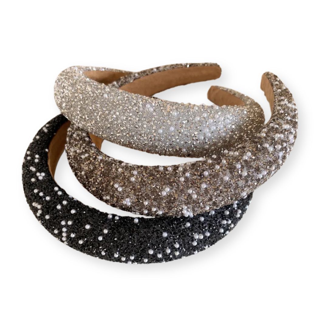 3 serre-têtes strass perlé gris, gris foncé et noir - Chic & Coquette