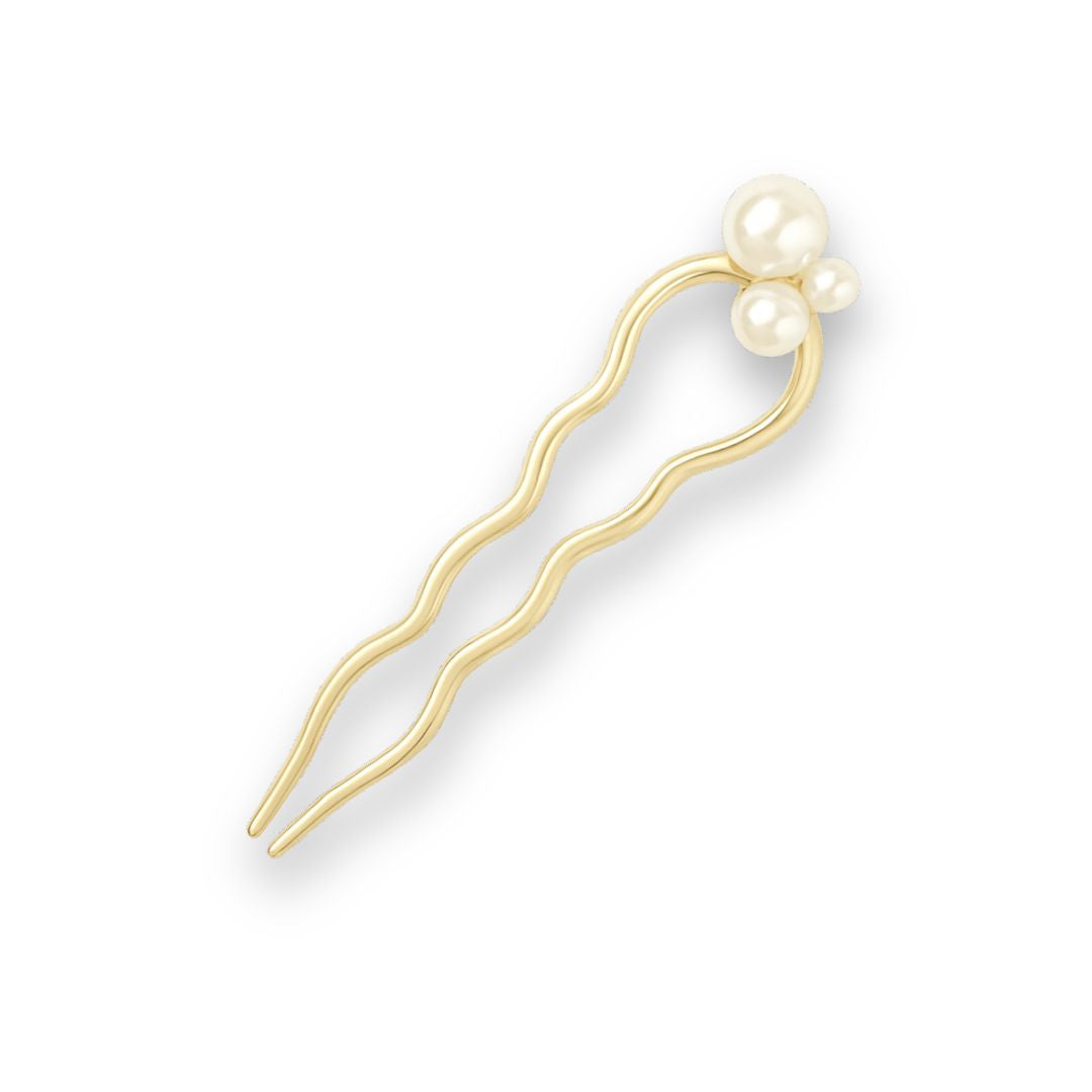 Épingle à cheveux perles en métal pour chignon 3 perles or - Chic & Coquette