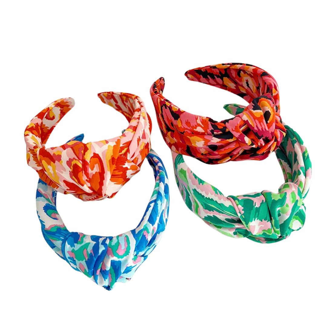 4 serre-têtes noeud tie & dye en satin de différentes couleurs - Chic & Coquette