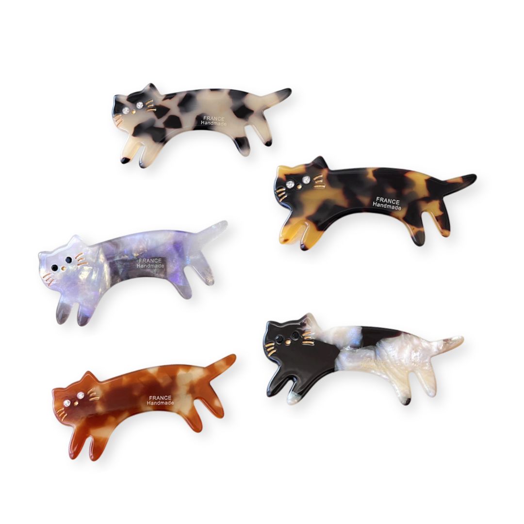 5 pinces cheveux petit chat tacheté en acétate de différentes couleurs