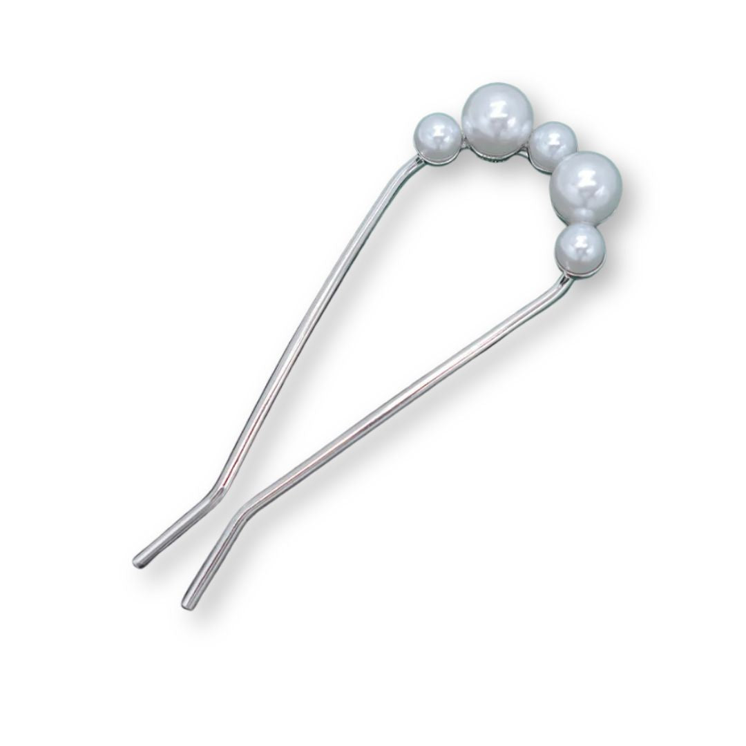 Épingle à cheveux perles en métal pour chignon 5 perles argent - Chic & Coquette