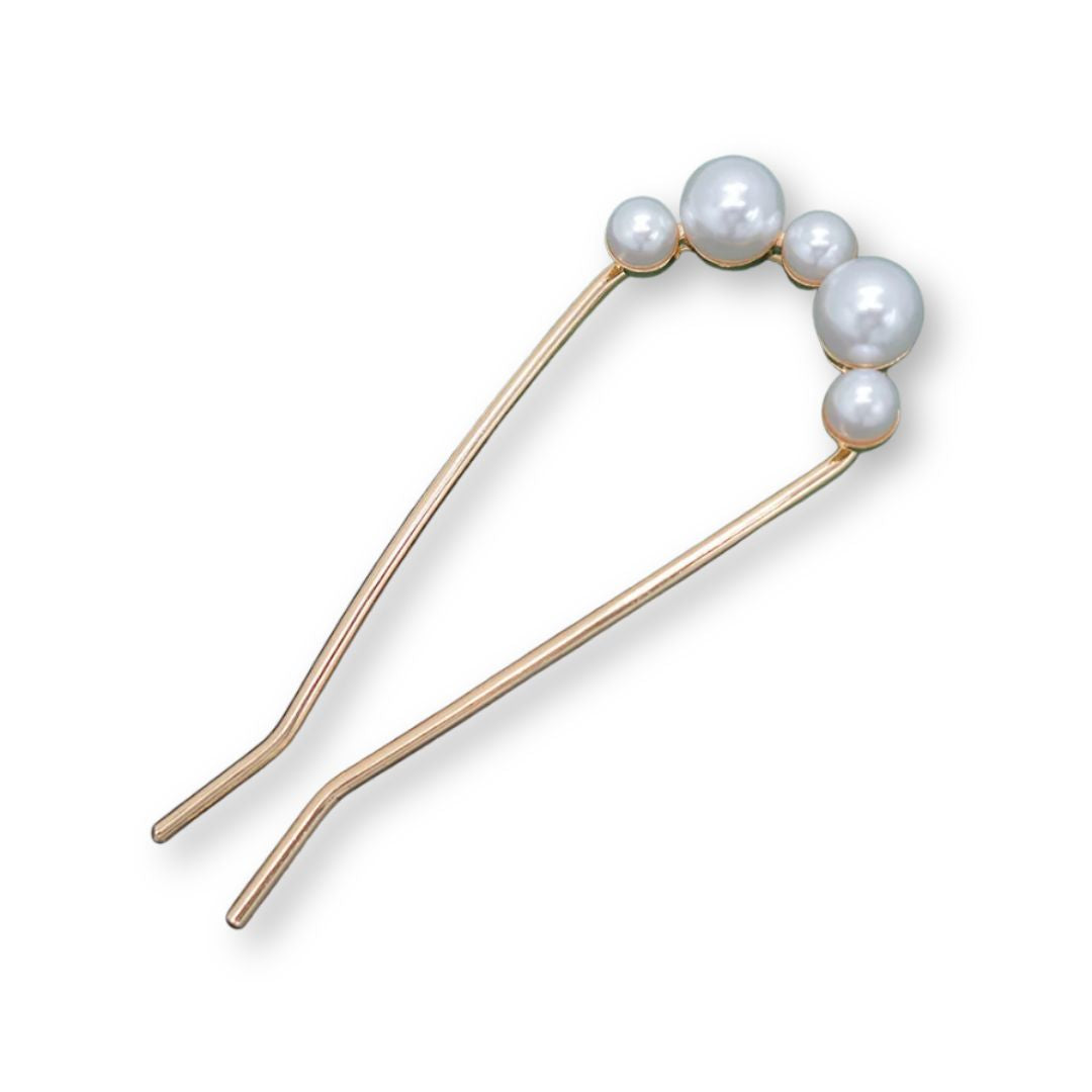 Épingle à cheveux perles en métal pour chignon 5 perles or - Chic & Coquette