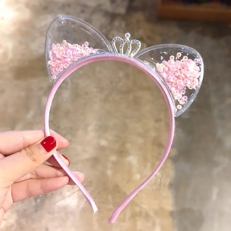 Serre-tête oreilles de chat à paillettes brillantes – coloris rose - Chic & Coquette