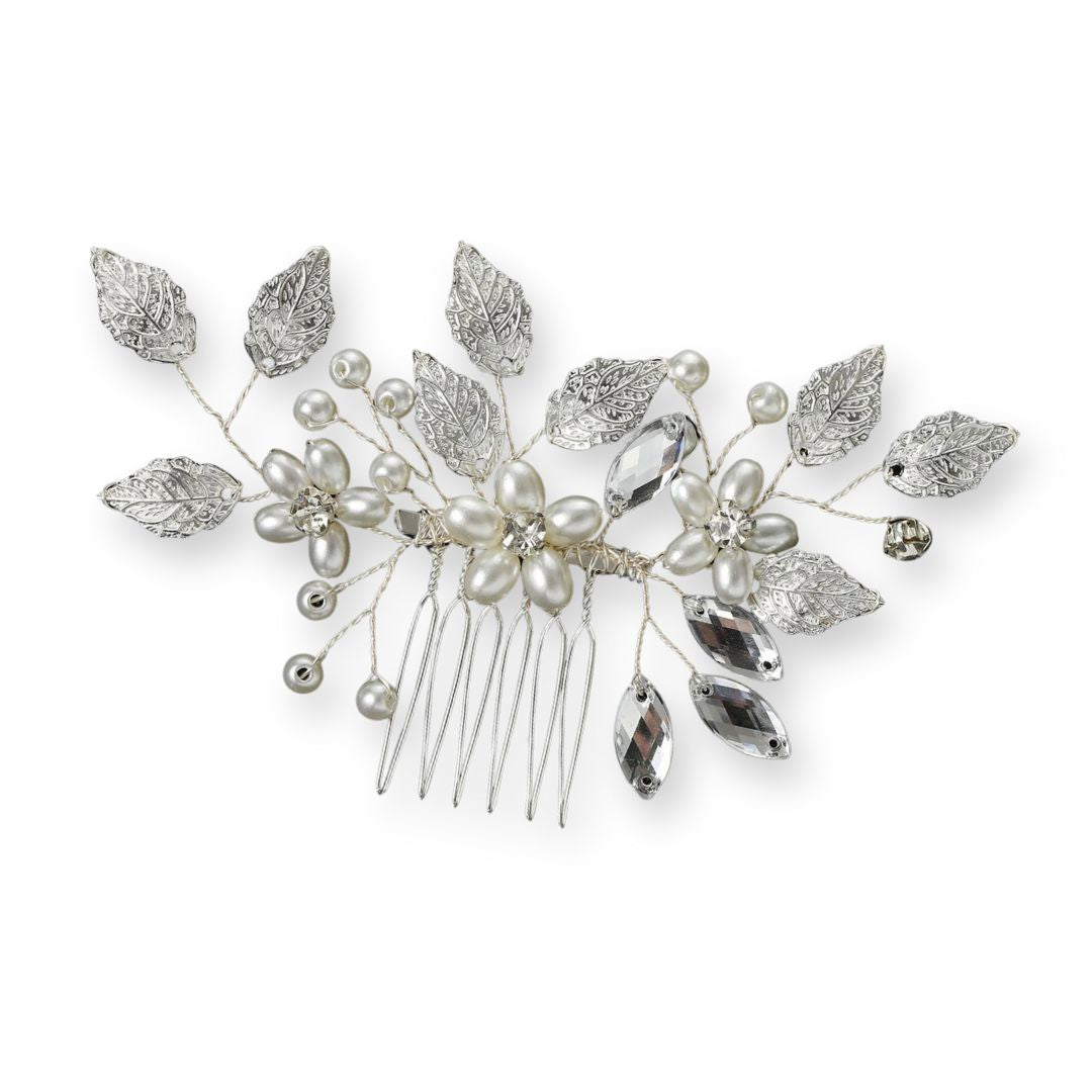 Peigne cheveux mariage élégant avec perles, strass & cristaux 1 - Chic & Coquette