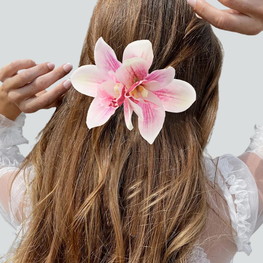 Pince à cheveux fleurs d’orchidées en tissu Rouge - Chic & Coquette