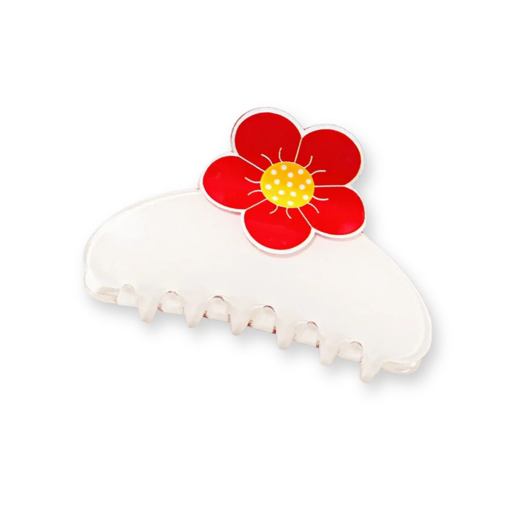 Pince à cheveux crabe avec fleur faite à la main – 4 coloris Rose - Chic & Coquette