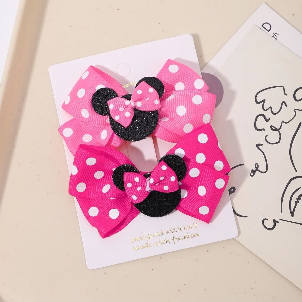 2 barrettes bébé fille avec nœuds à pois – style Mickey & Minnie Rose intense-Bleu marine - Chic & Coquette