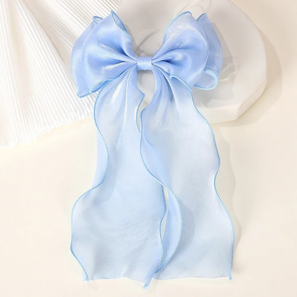 Barrette cheveux avec grand noeud en organza uni Gris - Chic & Coquette