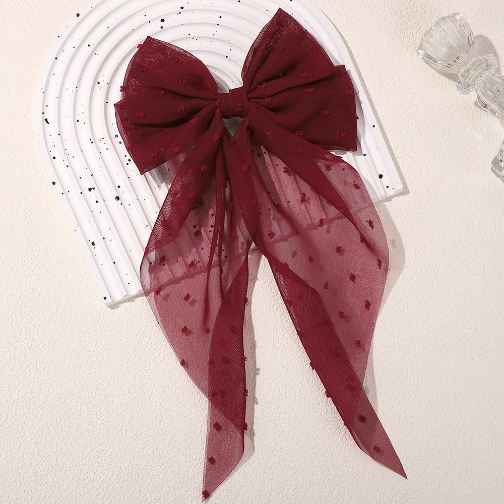 Barrette cheveux grand nœud en tulle plumetis Noir - Chic & Coquette
