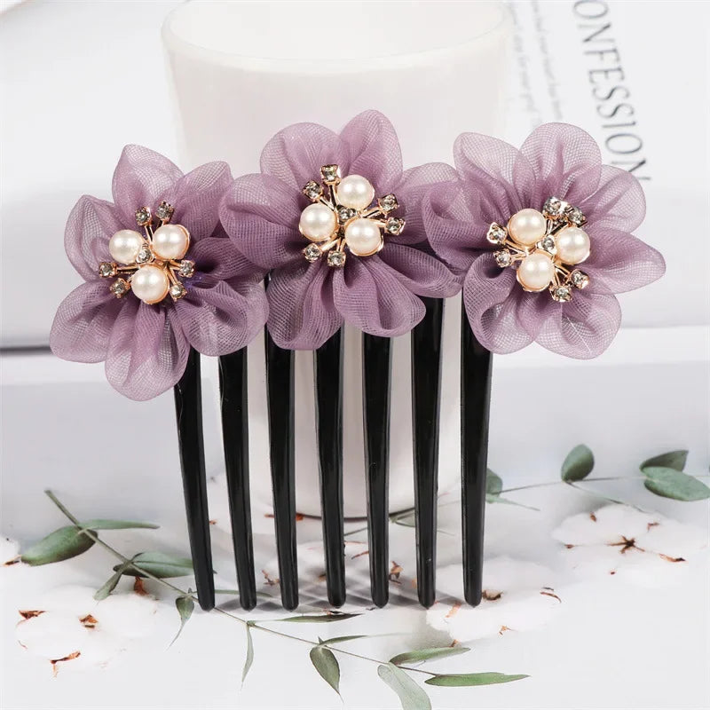Peigne à cheveux fleurs tissées en fil de soie Violet - Chic & Coquette