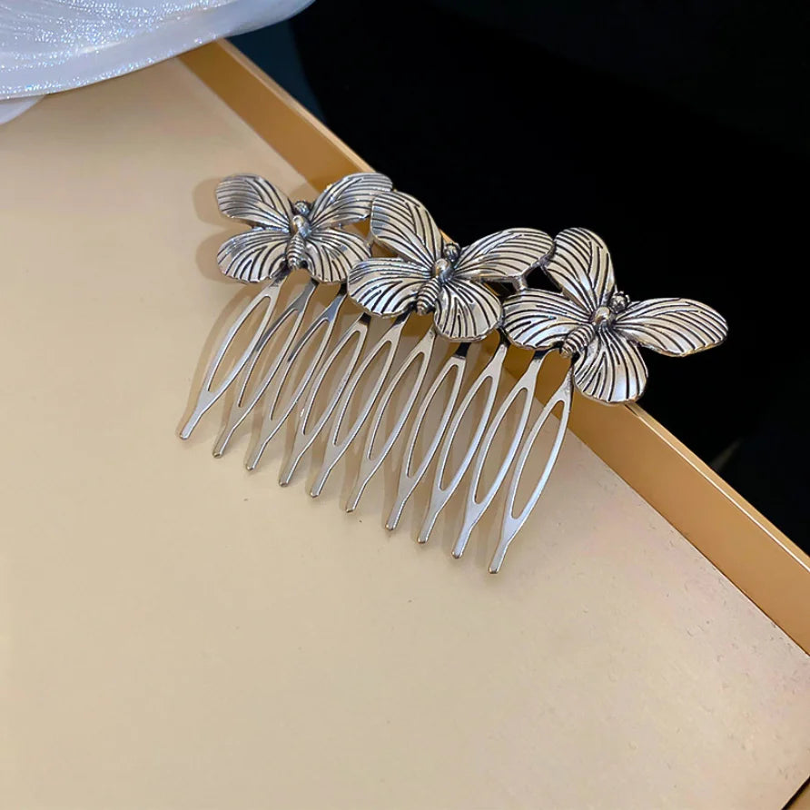 Peigne à cheveux métal argenté avec papillon élégant Argent 2 - Chic & Coquette
