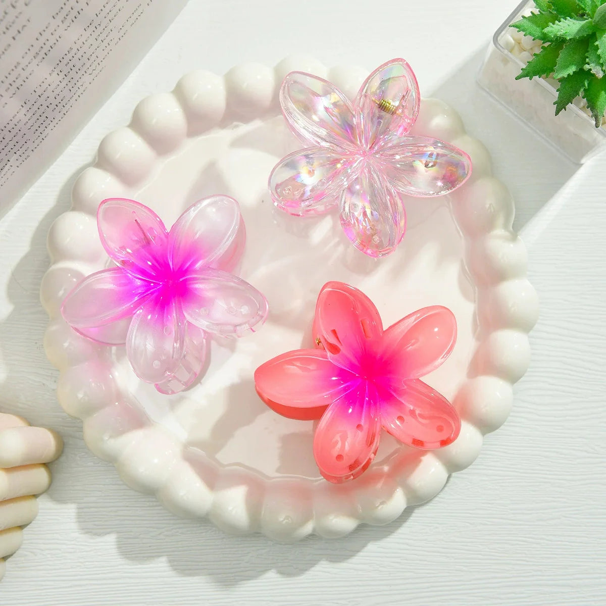 Pinces à cheveux fleurs XXL transparentes Rose - Chic & Coquette