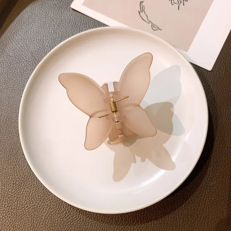 Pince à cheveux papillon transparent et mat – Couleur unie Orange - Chic & Coquette