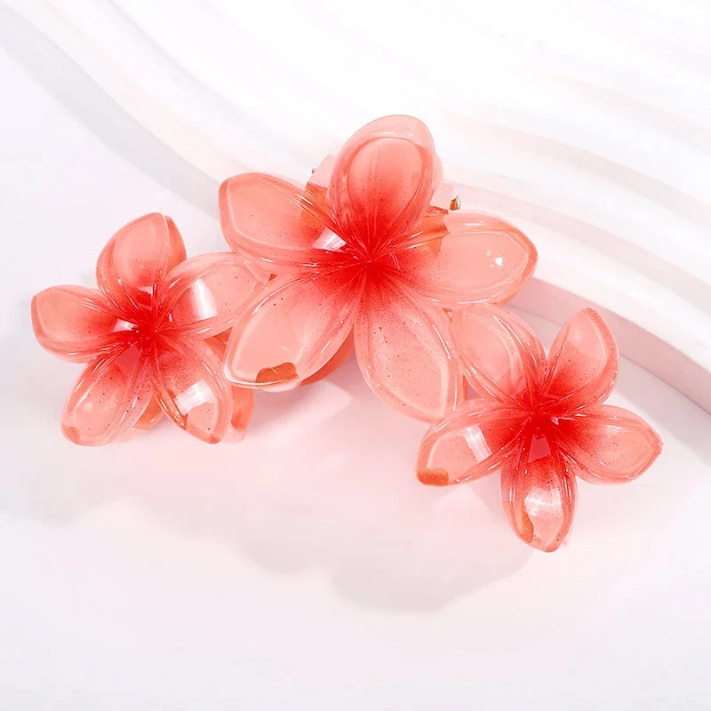 Pince à cheveux 3 fleurs en plastique | Fleurs de frangipanier Rouge - Chic & Coquette