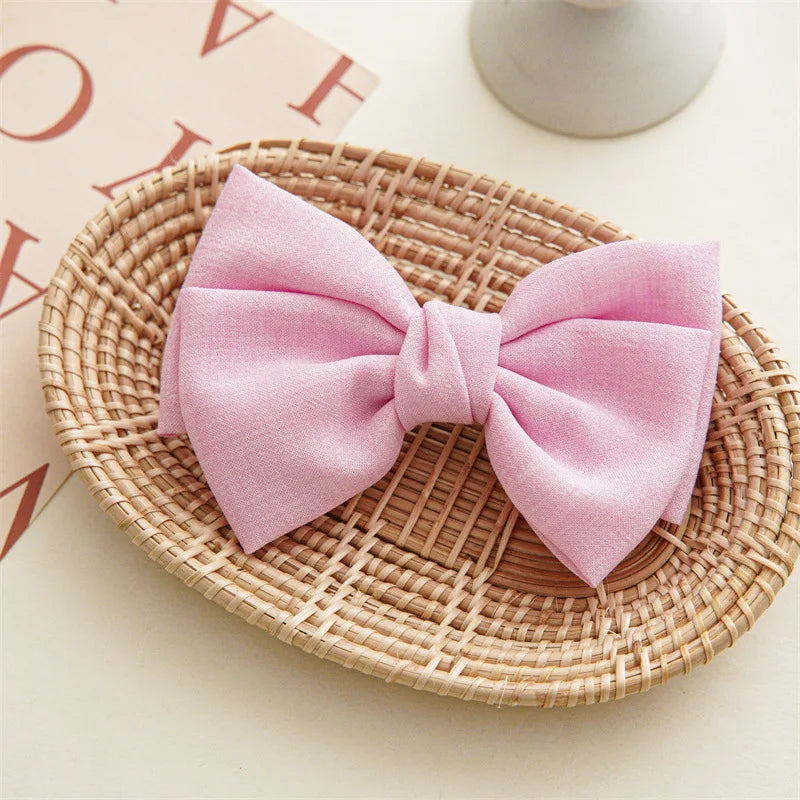 Barrette cheveux avec grand noeud papillon XXL en lin Cyan - Chic & Coquette