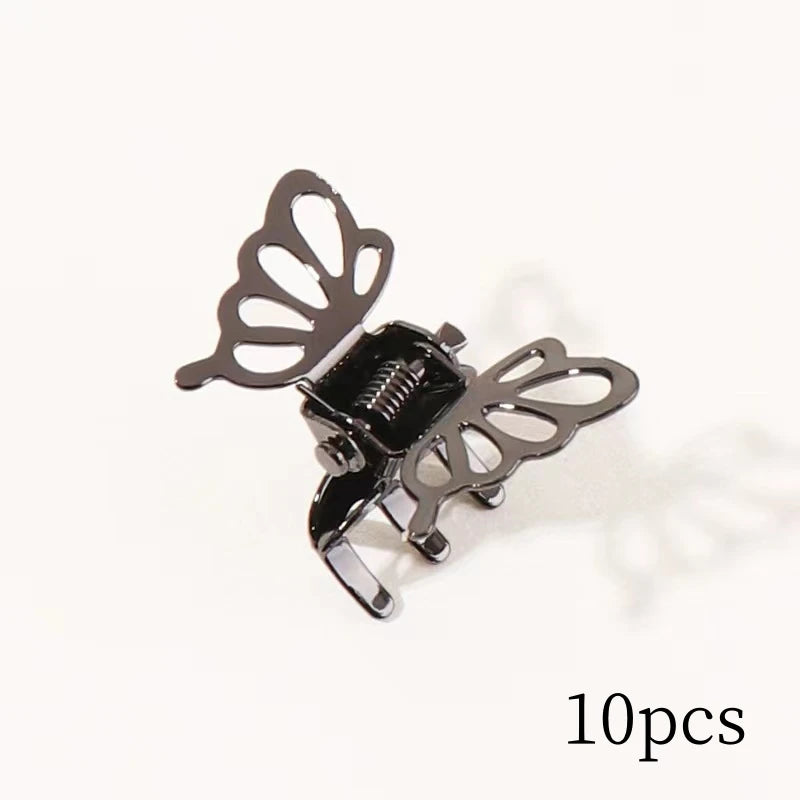 Lot de 10 mini pinces à cheveux papillon ajourées en métal brillant Rose - Chic & Coquette