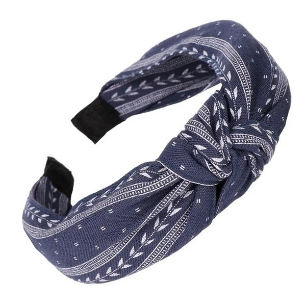 Serre-tête noué en tissu style Bandana Bleu foncé - Chic & Coquette
