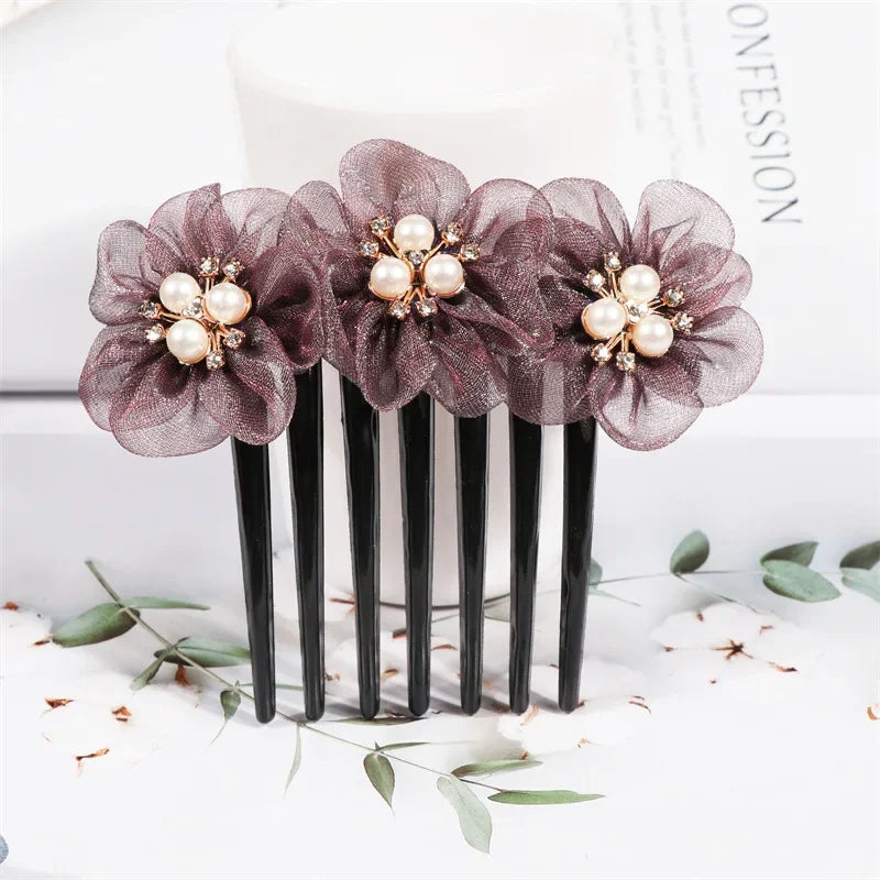 Peigne à cheveux fleurs tissées en fil de soie Violet 2 - Chic & Coquette