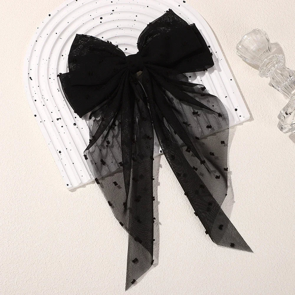 Barrette cheveux grand nœud en tulle plumetis Rose - Chic & Coquette