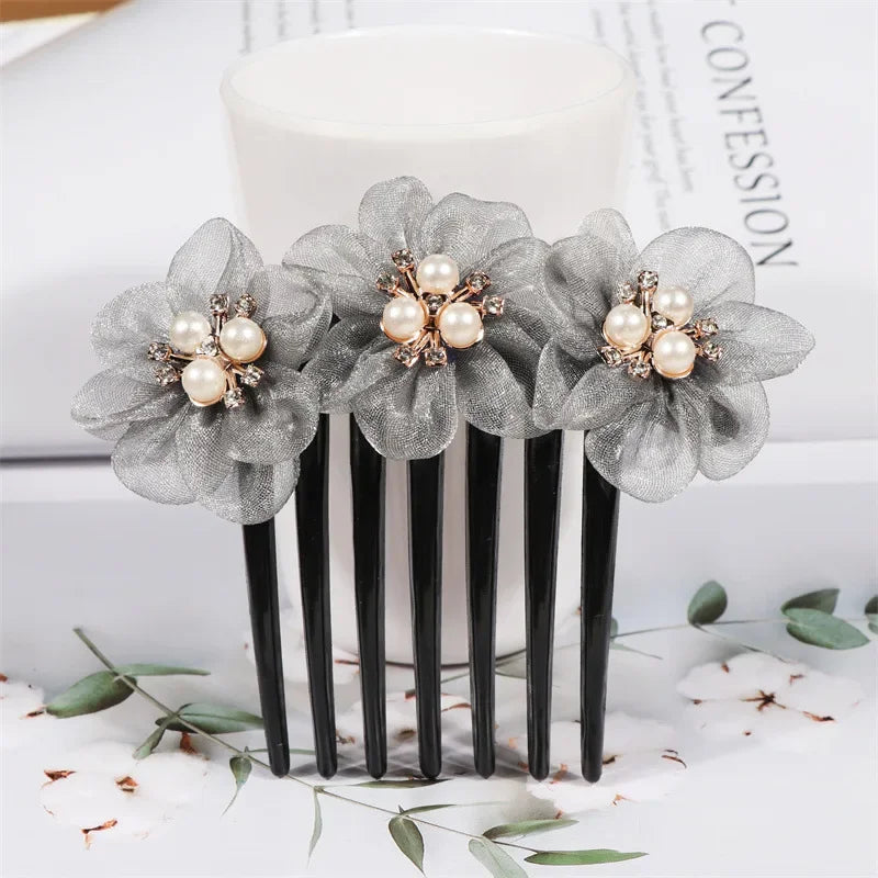 Peigne à cheveux fleurs tissées en fil de soie Blanc - Chic & Coquette