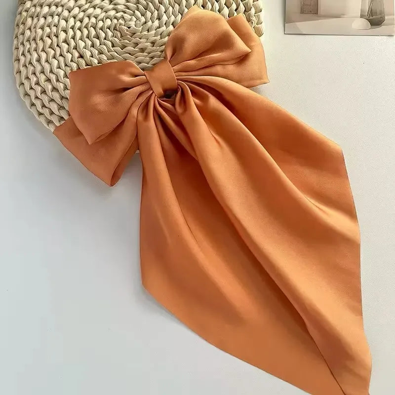 Barrette cheveux grand nœud en satin uni – 15 couleurs Café - Chic & Coquette
