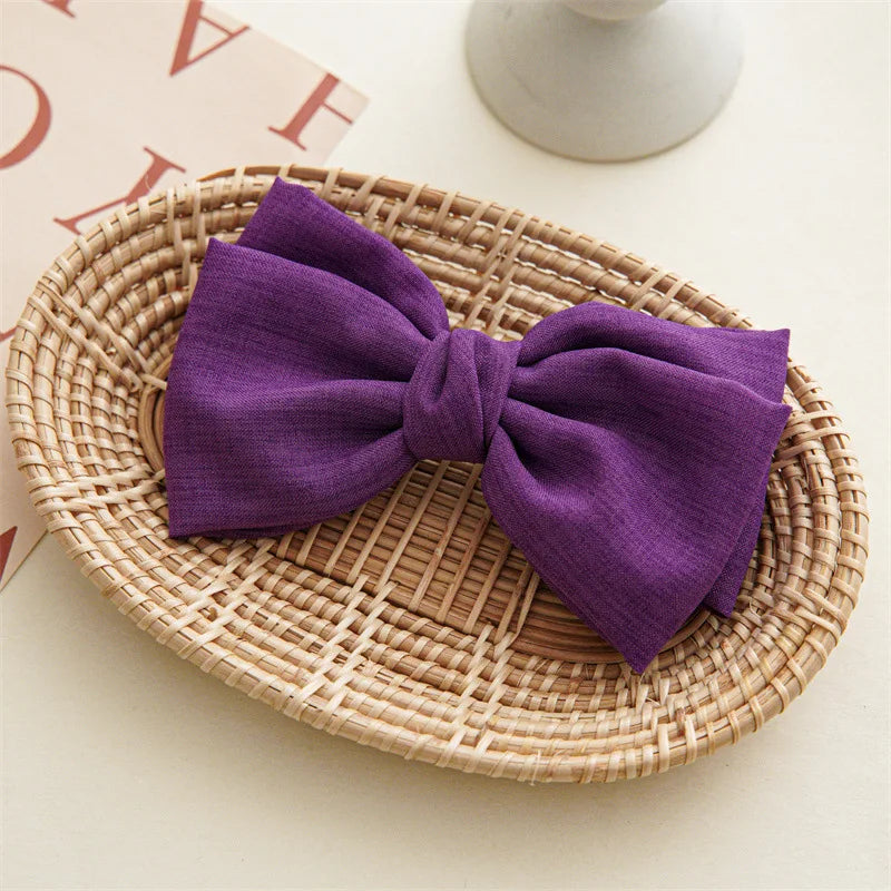 Barrette cheveux avec grand noeud papillon XXL en lin Rose - Chic & Coquette