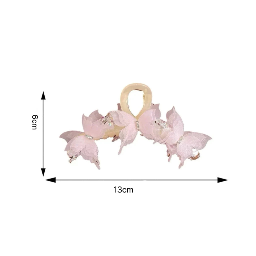 Pince à cheveux papillon perles et strass style Fairycore Rose - Chic & Coquette