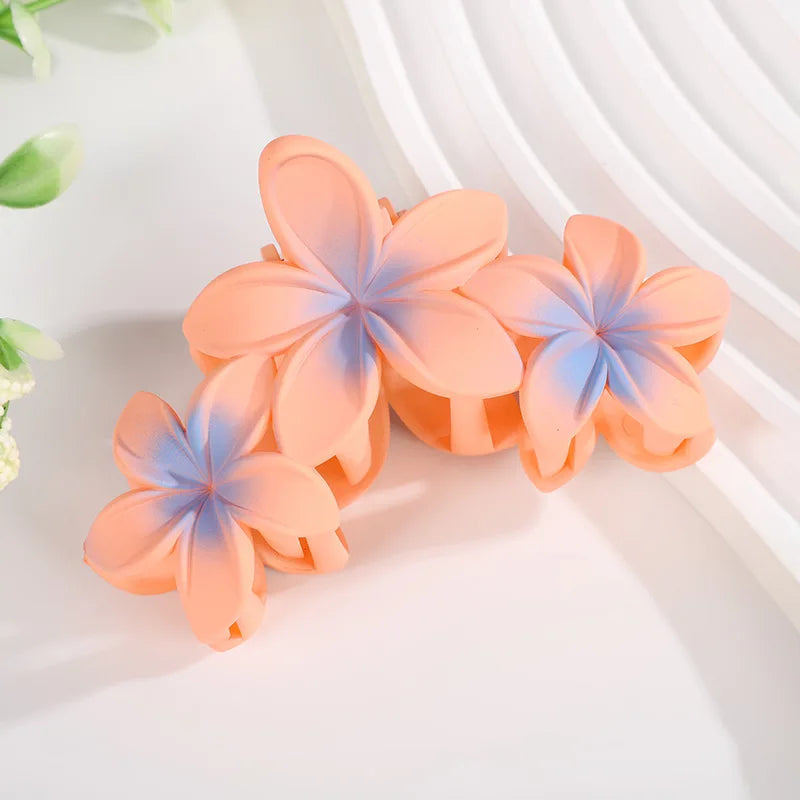 Pince à cheveux 3 fleurs en plastique | Fleurs de frangipanier Jaune violet - Chic & Coquette