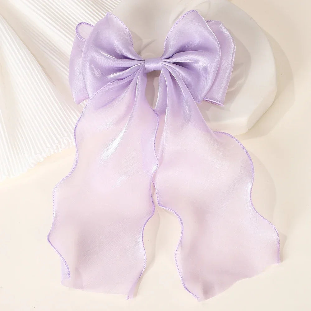 Barrette cheveux avec grand noeud en organza uni Rose - Chic & Coquette