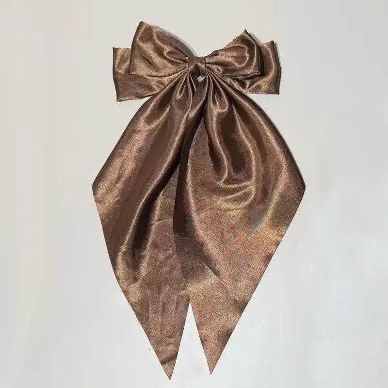 Barrette cheveux grand nœud en satin uni – 15 couleurs Orange - Chic & Coquette