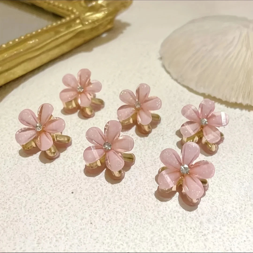 Petites pinces à cheveux fleurs perles colorées – Lot de 3 ou 6 Gris - Chic & Coquette