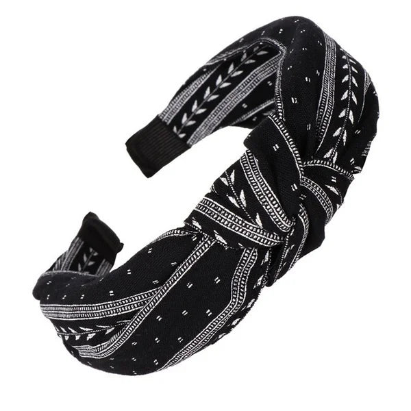Serre-tête noué en tissu style Bandana Noir - Chic & Coquette