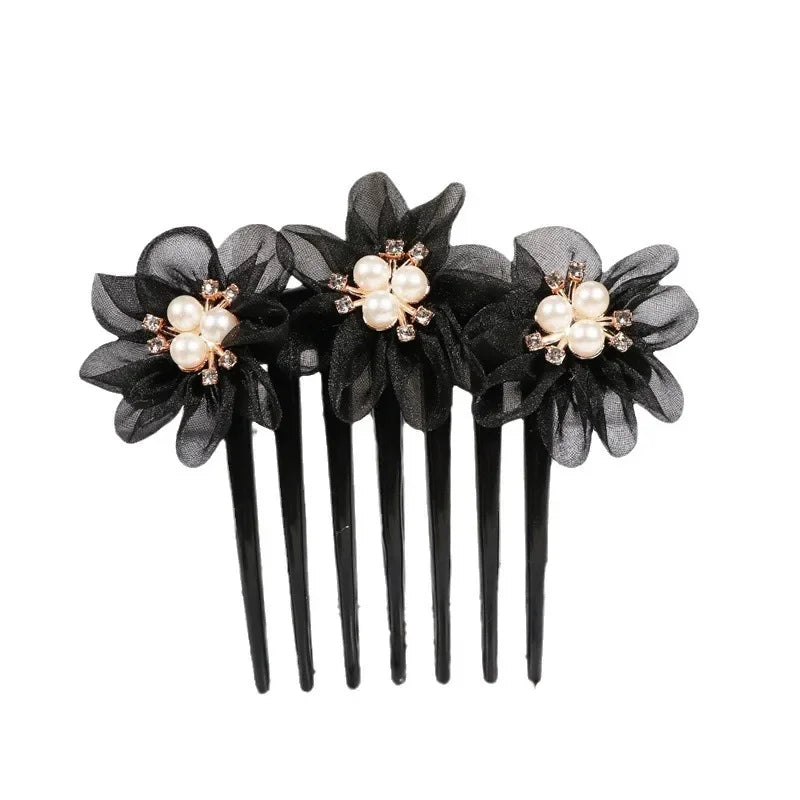Peigne à cheveux fleurs tissées en fil de soie Rose - Chic & Coquette