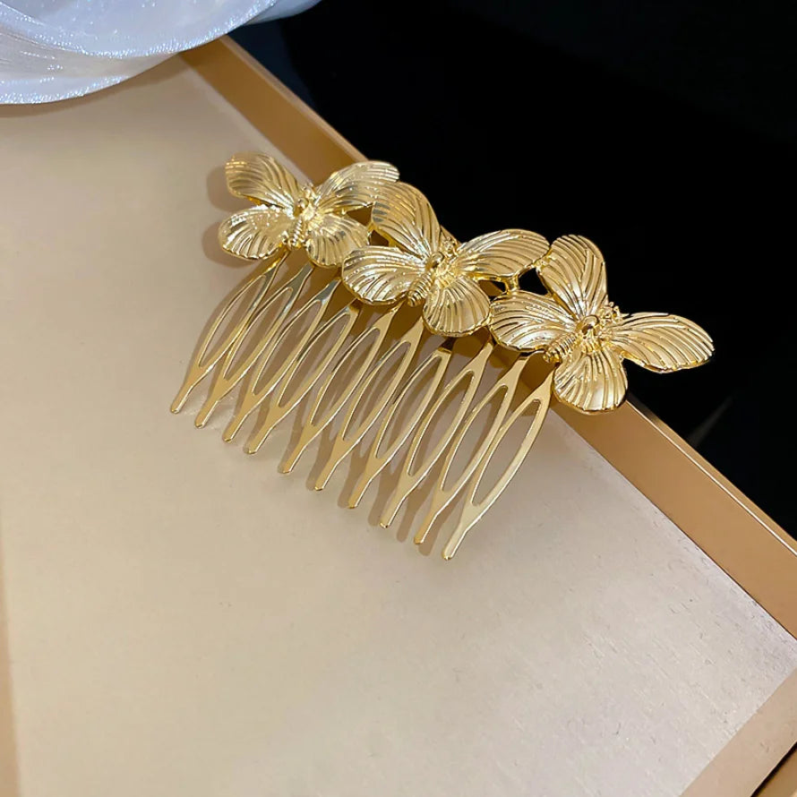 Peigne à cheveux métal doré avec papillon élégant Or 2 - Chic & Coquette