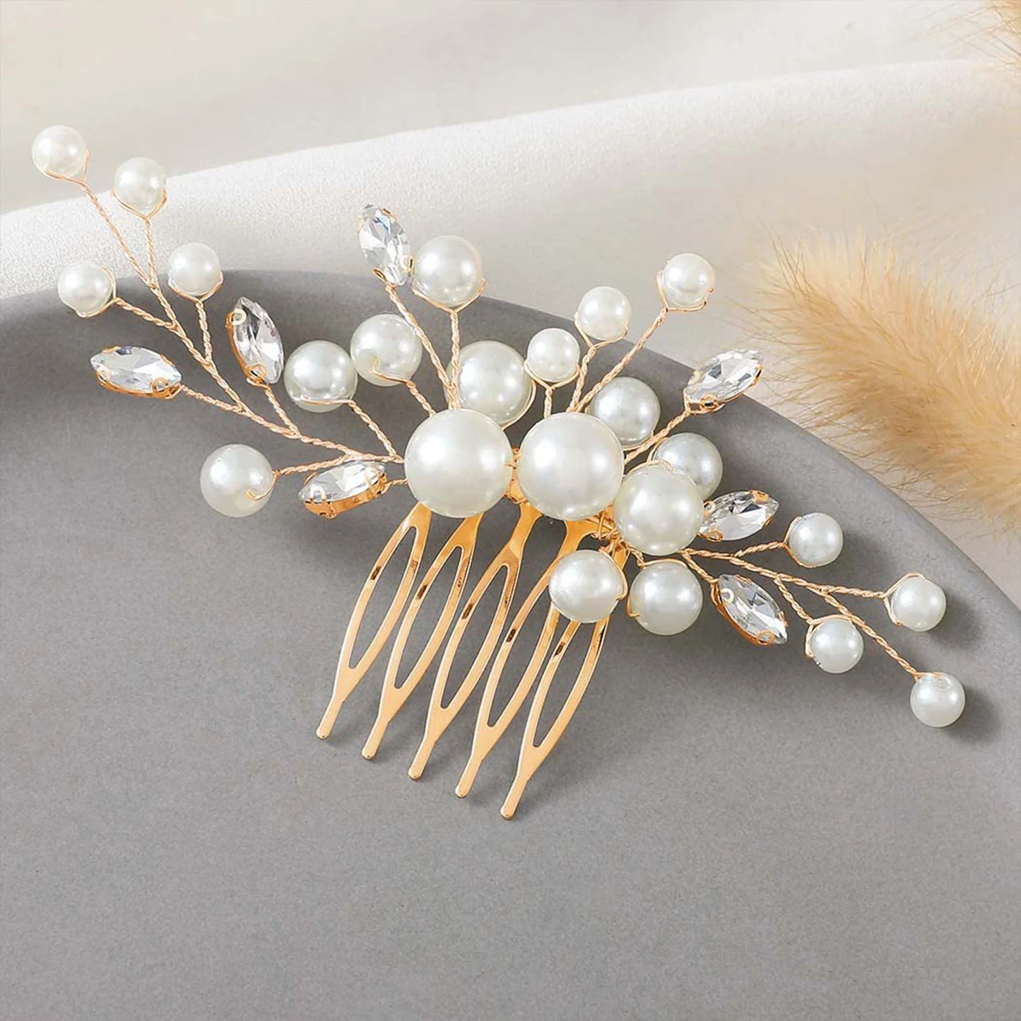 Peigne cheveux mariage élégant avec perles, strass & cristaux 25 - Chic & Coquette