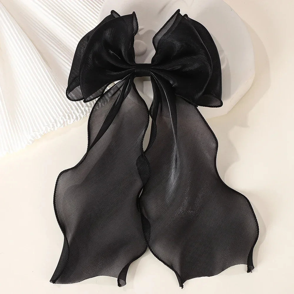 Barrette cheveux avec grand noeud en organza uni Violet - Chic & Coquette