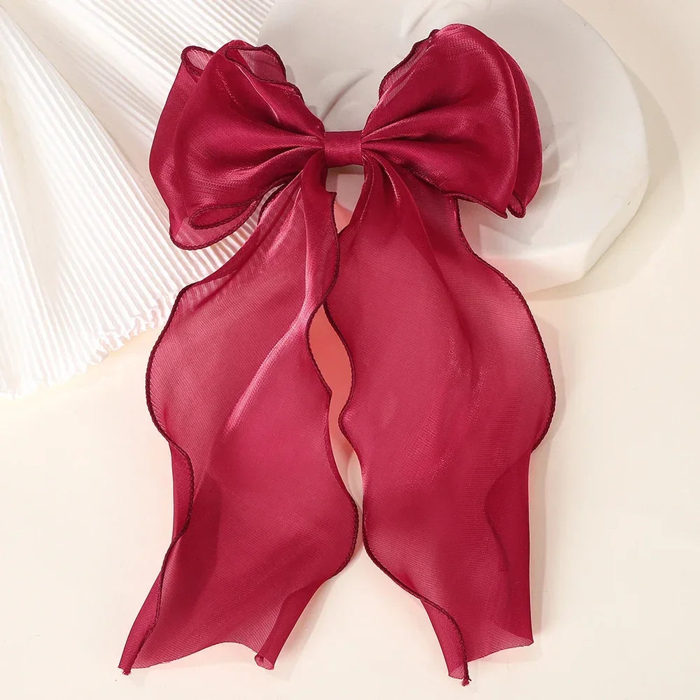 Barrette cheveux avec grand noeud en organza uni Ivoire - Chic & Coquette