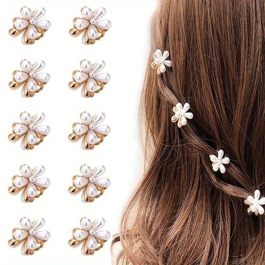 Petites pinces à cheveux fleurs perles colorées – Lot de 3 ou 6 Blanc - Chic & Coquette