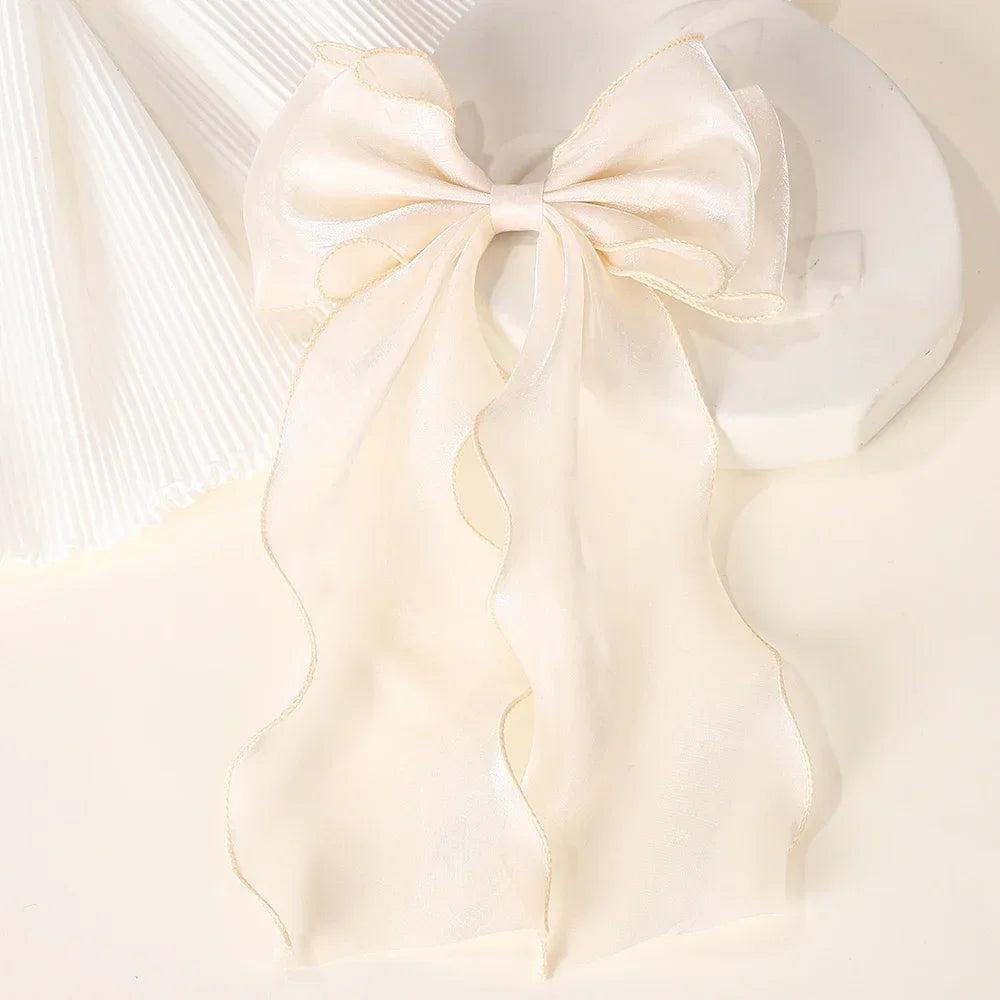 Barrette cheveux avec grand noeud en organza uni Bleu - Chic & Coquette