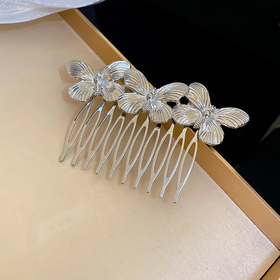 Peigne à cheveux métal argenté avec papillon élégant Argent - Chic & Coquette
