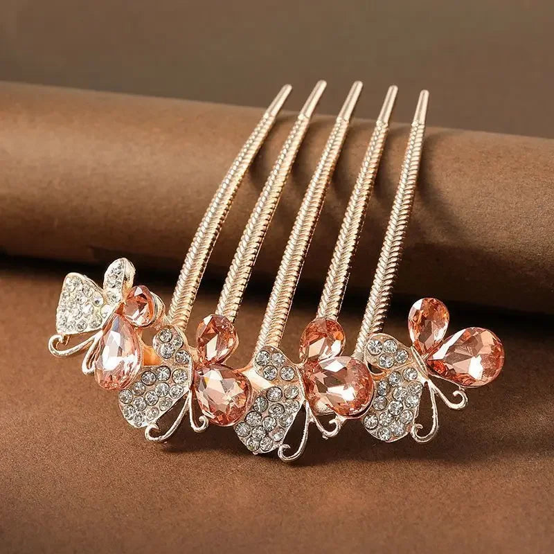 Peigne à cheveux papillon en zircon scintillant Rose - Chic & Coquette