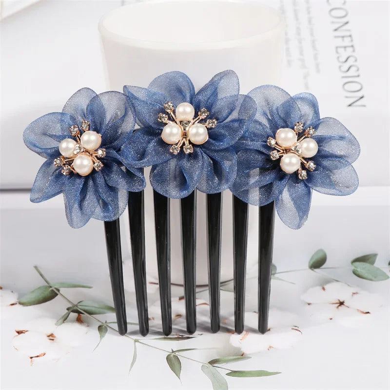 Peigne à cheveux fleurs tissées en fil de soie Rose bonbon - Chic & Coquette