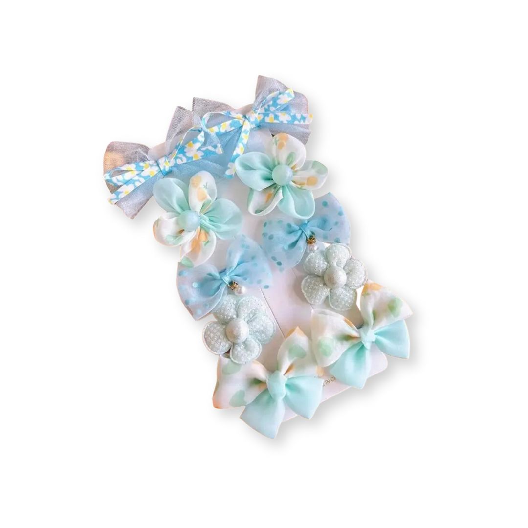 Lot 10 pinces à cheveux bébé filles avec fleurs & nœuds – 1 à 3 ans Bleu - Chic & Coquette